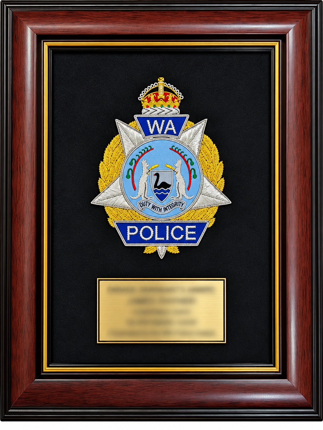A4 Jarrah framed Embroidered Plaque