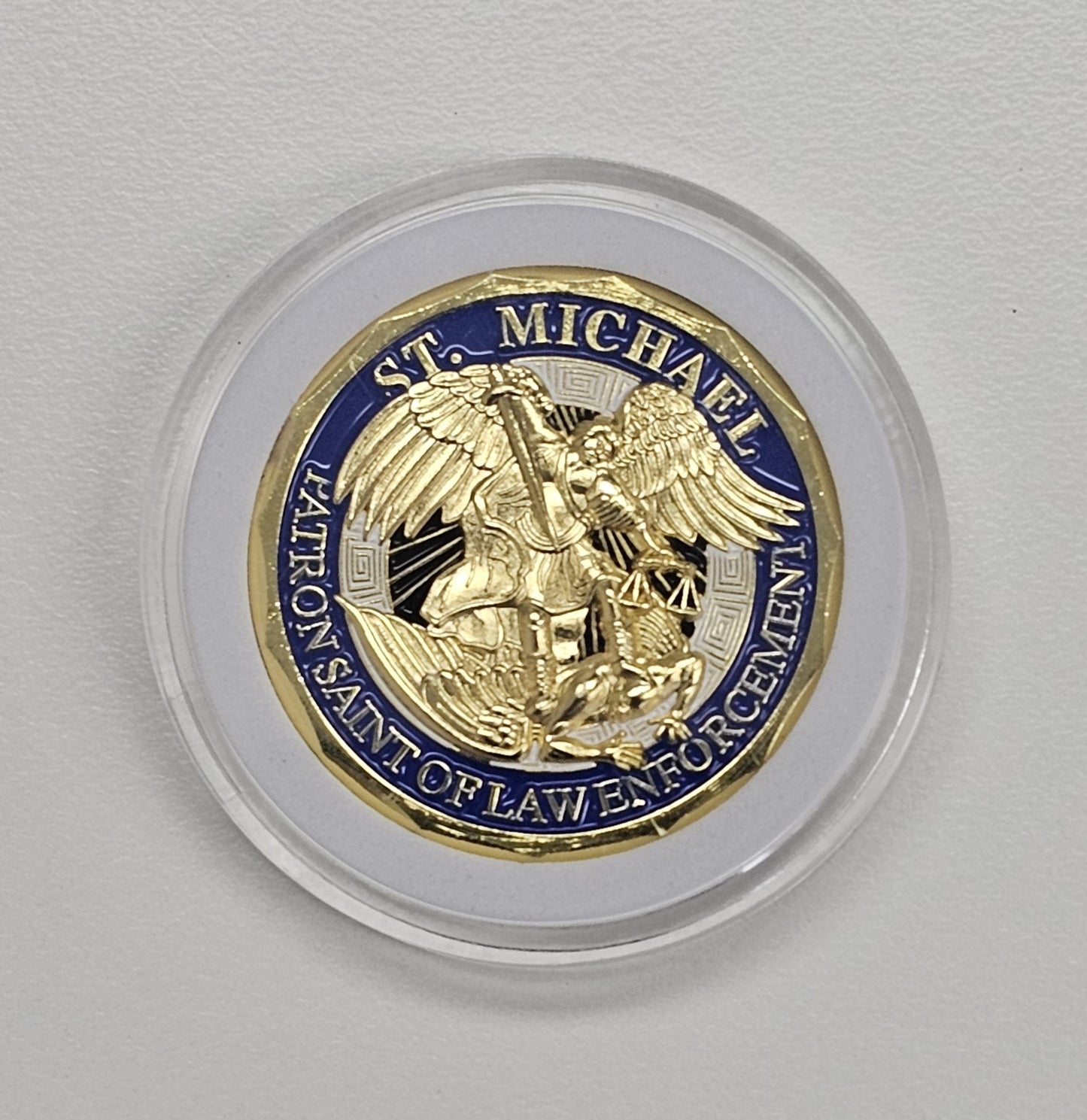 St Michael Patron Saint of Law Enforcement Challenge Coin - Gold