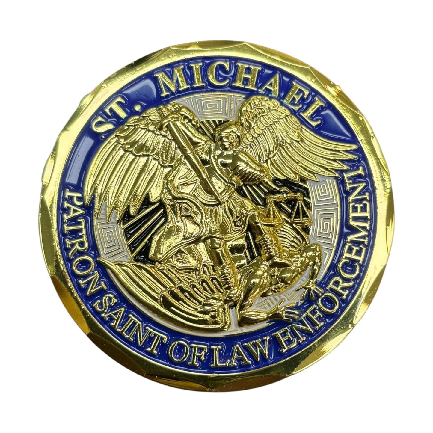 St Michael Patron Saint of Law Enforcement Challenge Coin - Gold