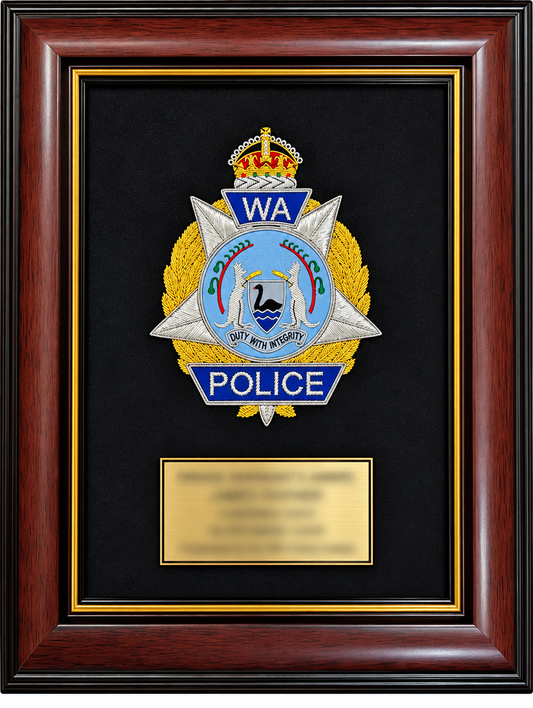 A4 Jarrah framed Embroidered Plaque