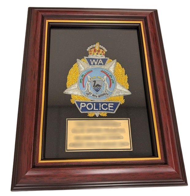 A5 Jarrah framed Embroidered Plaque