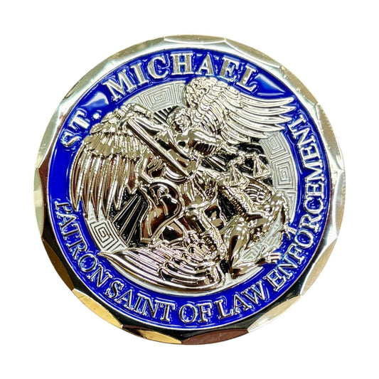 St Michael Patron Saint of Law Enforcement Challenge Coin - Silver