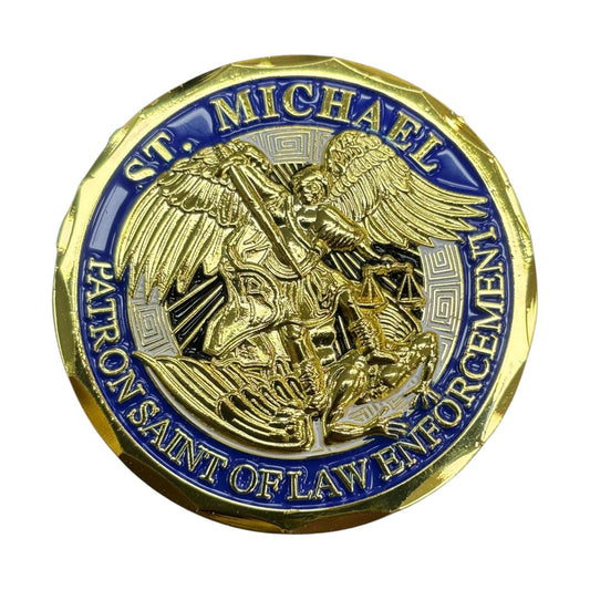 St Michael Patron Saint of Law Enforcement Challenge Coin - Gold