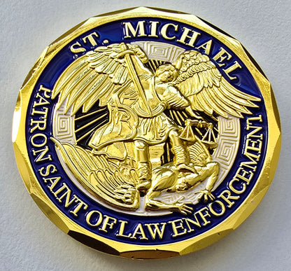 St Michael Patron Saint of Law Enforcement Challenge Coin - Gold