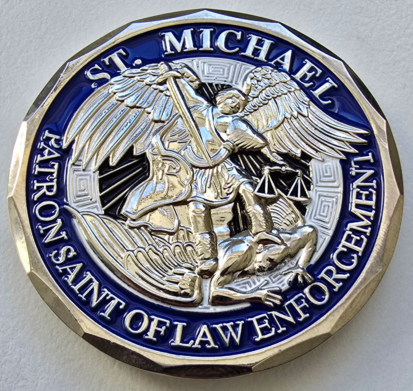 St Michael Patron Saint of Law Enforcement Challenge Coin - Silver
