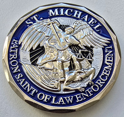 St Michael Patron Saint of Law Enforcement Challenge Coin - Silver